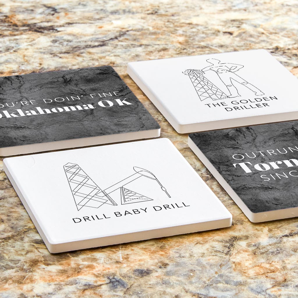 Modern Black White Oklahoma Set | Absorbent Coasters | Set of 4 | Min 2