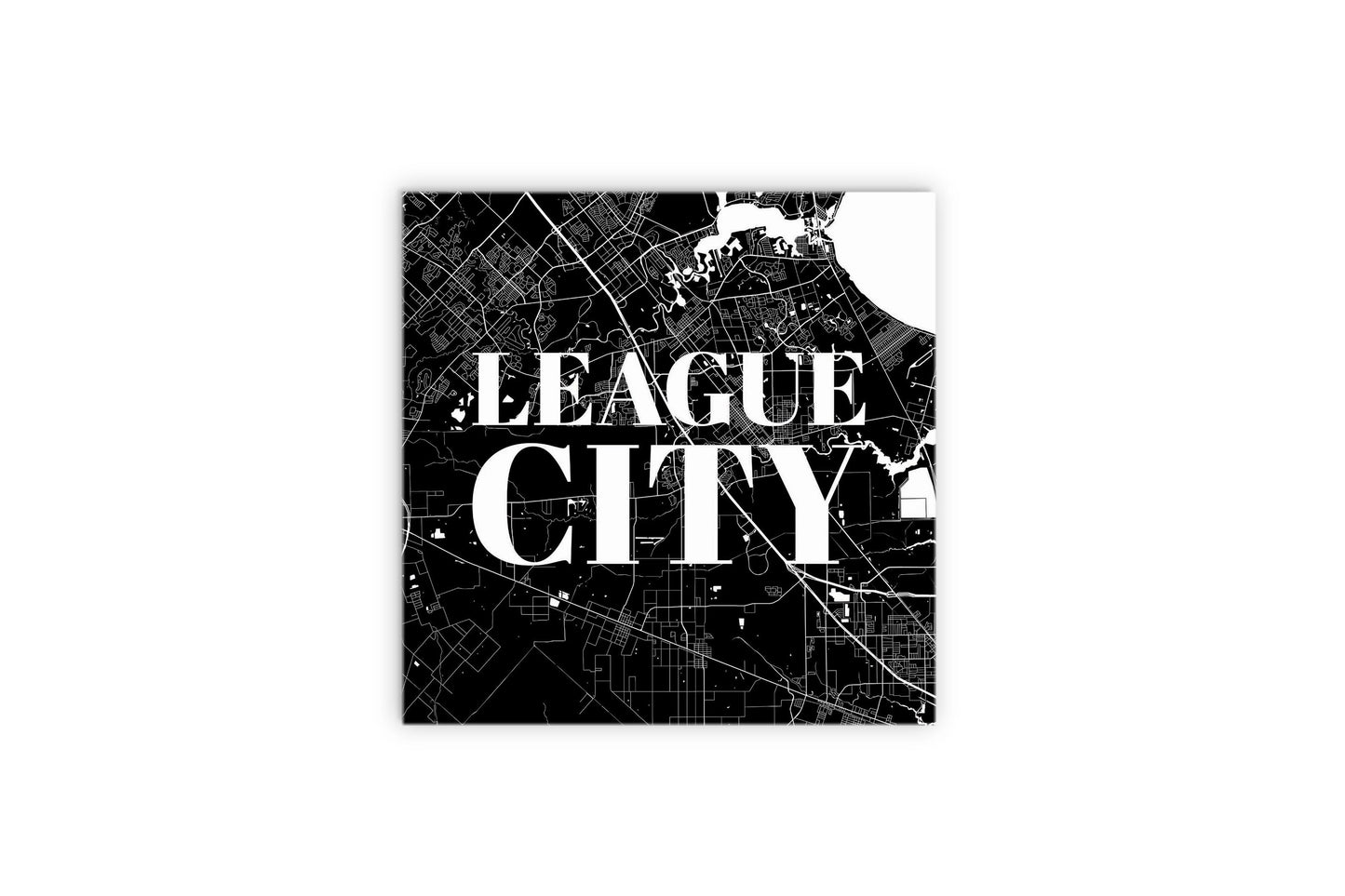 Minimalistic B&W Texas League City Map | Wood Sign | Eaches | Min 2