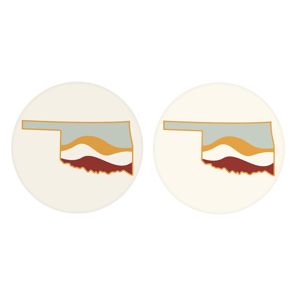 Modern Minimalist Oklahoma Cream Retro State Shape Hills | Absorbent Car Coasters | Set of 2 | Min 4