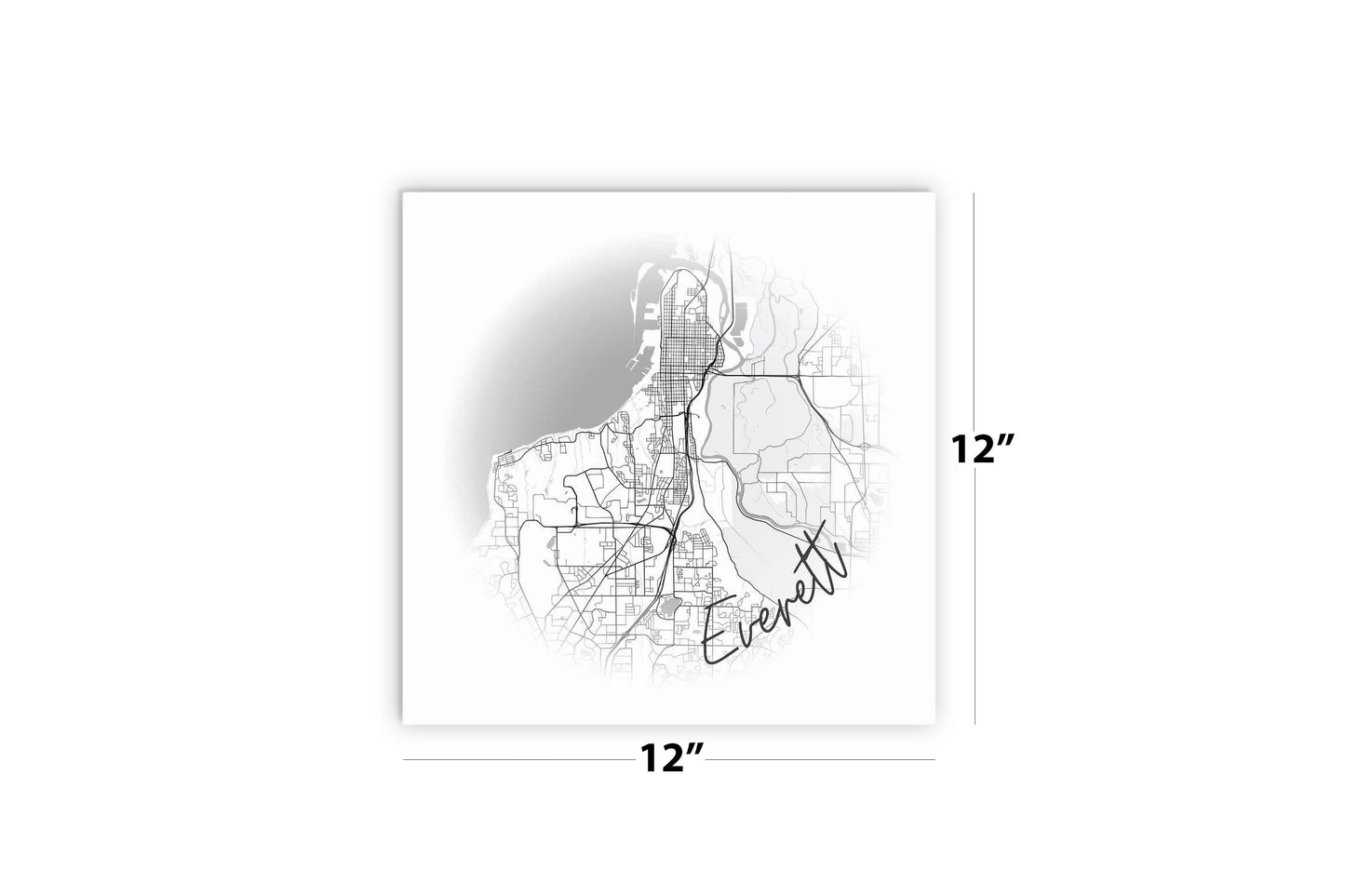 Minimalistic B&W Washington Everett Circle Map | Wood Sign | Eaches | Min 2