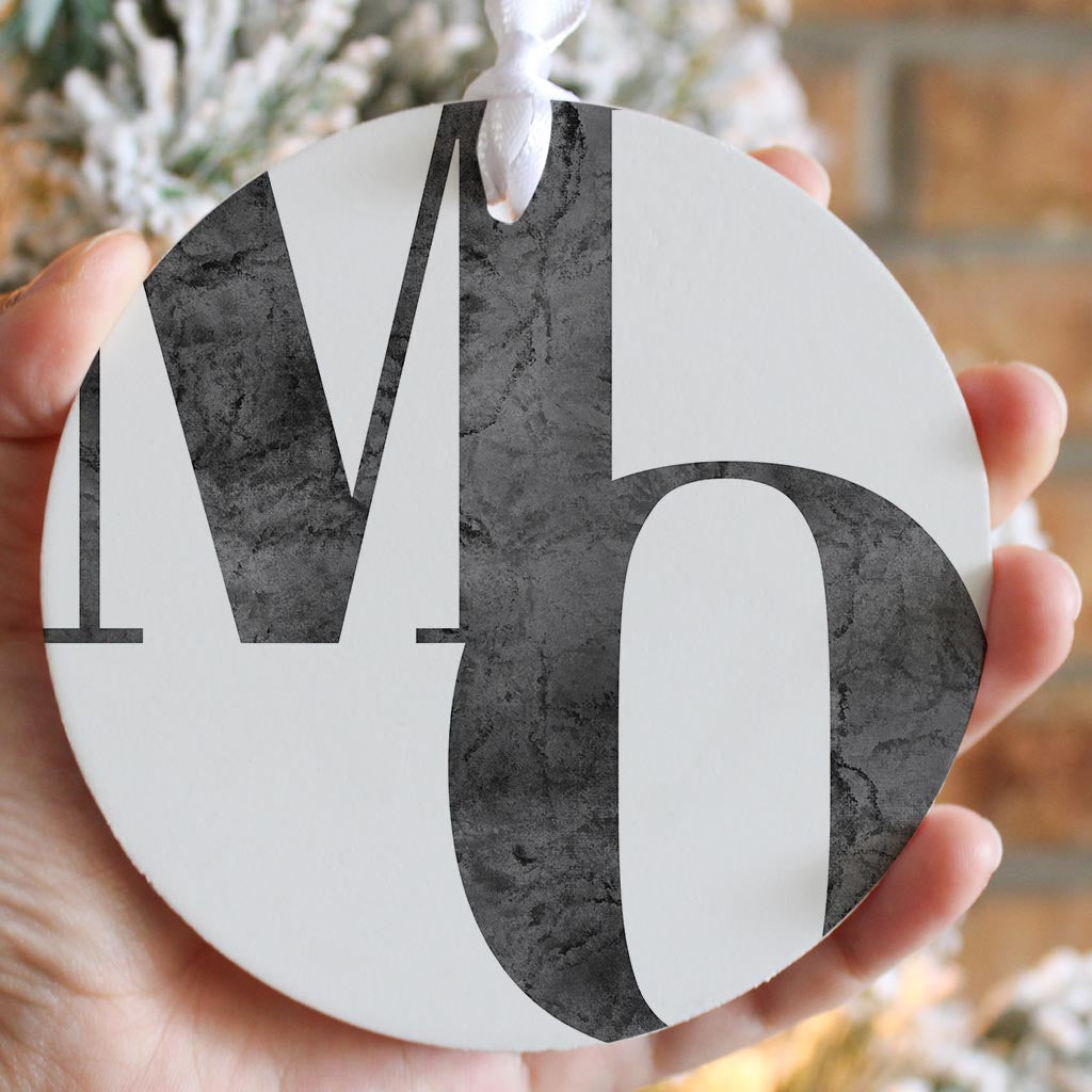 Minimalist B&W Missouri White Initials| Wood Ornament | Eaches | Min 6