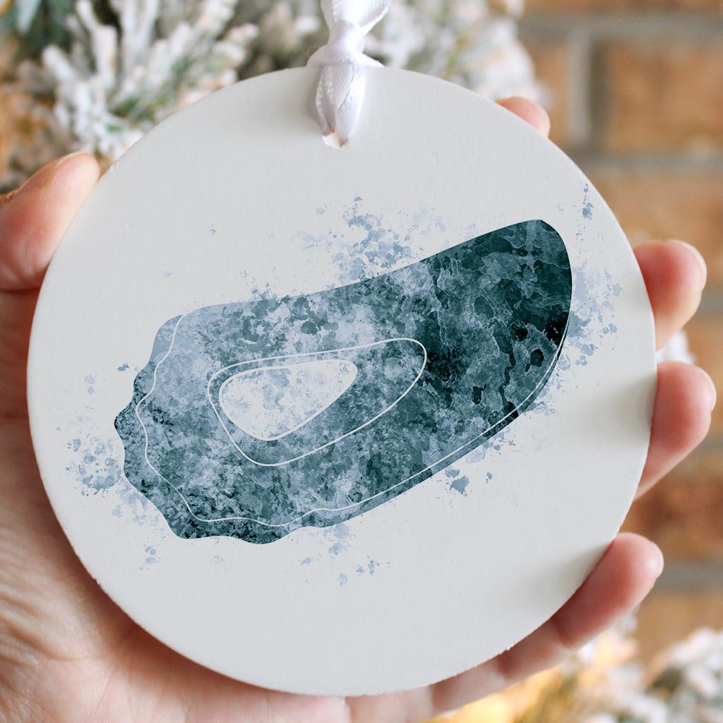 Blue White Water Color Oyster | Wood Ornament | Eaches | Min 6