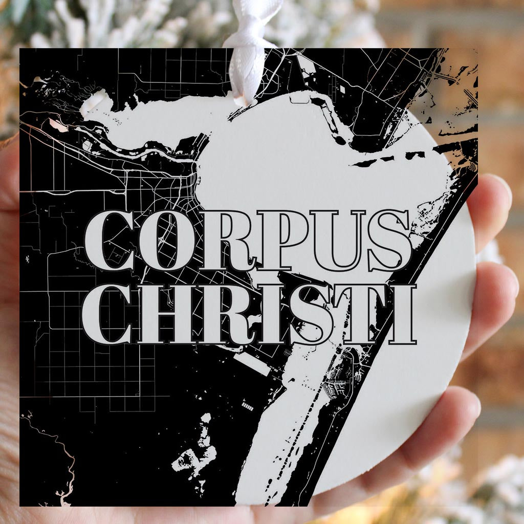 Minimalistic B&W Texas Corpus Christi Map | Wood Ornament | Eaches | Min 6