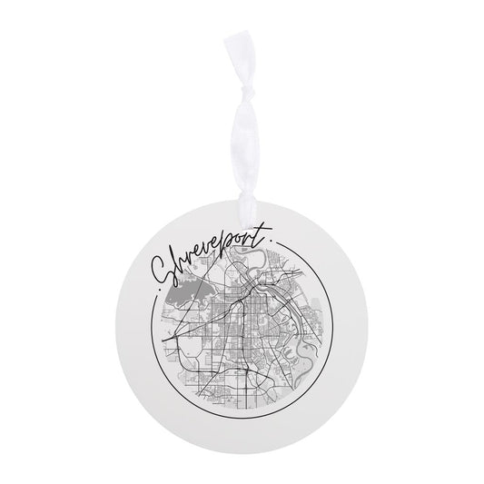 Modern Louisiana Shreveport Circle Map| Wood Ornament | Eaches | Min 6