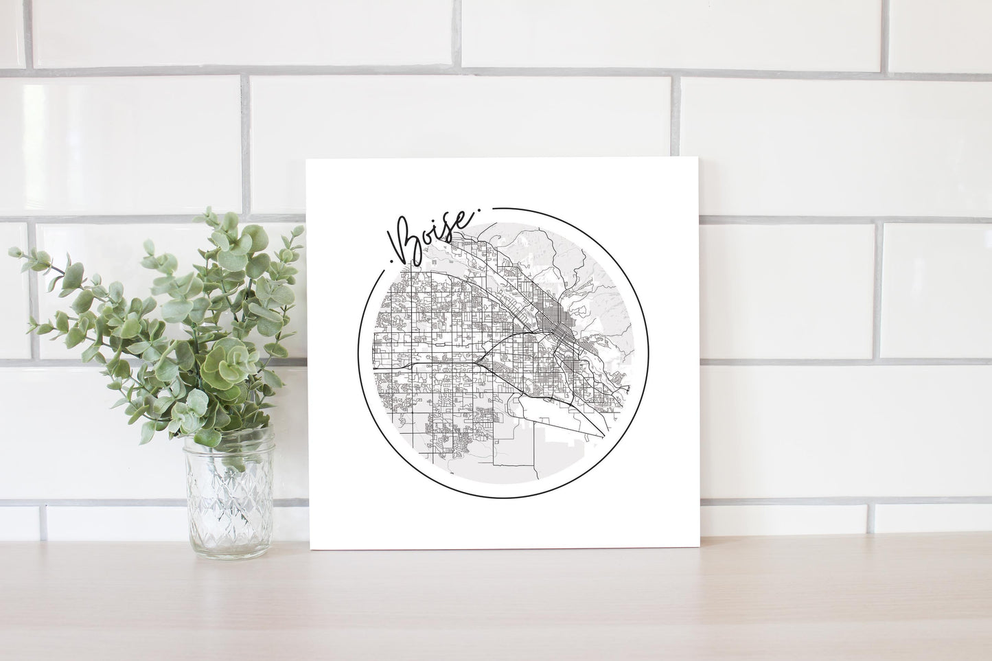 Minimalist B&W Idaho Boise Circle Map | Wood Sign | Eaches | Min 2