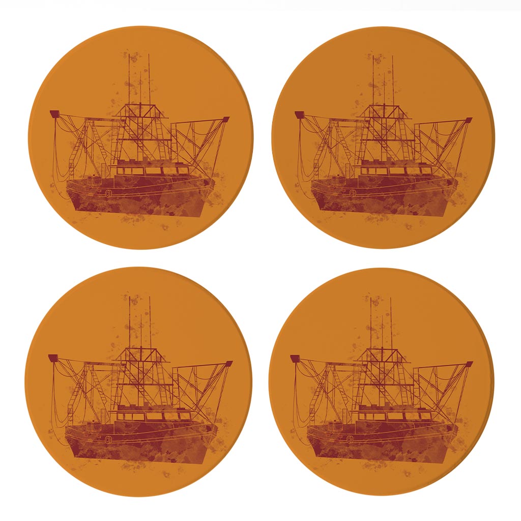 Louisiana Colorful Water Color Shrimp Boat| Absorbent Coasters | Set of 4 | Min 2