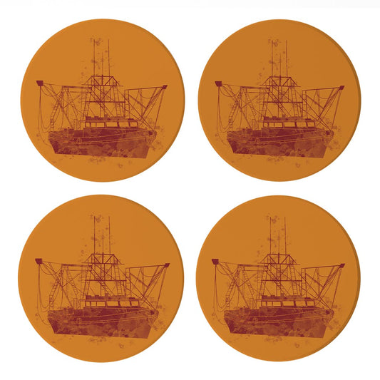 Louisiana Colorful Water Color Shrimp Boat| Absorbent Coasters | Set of 4 | Min 2