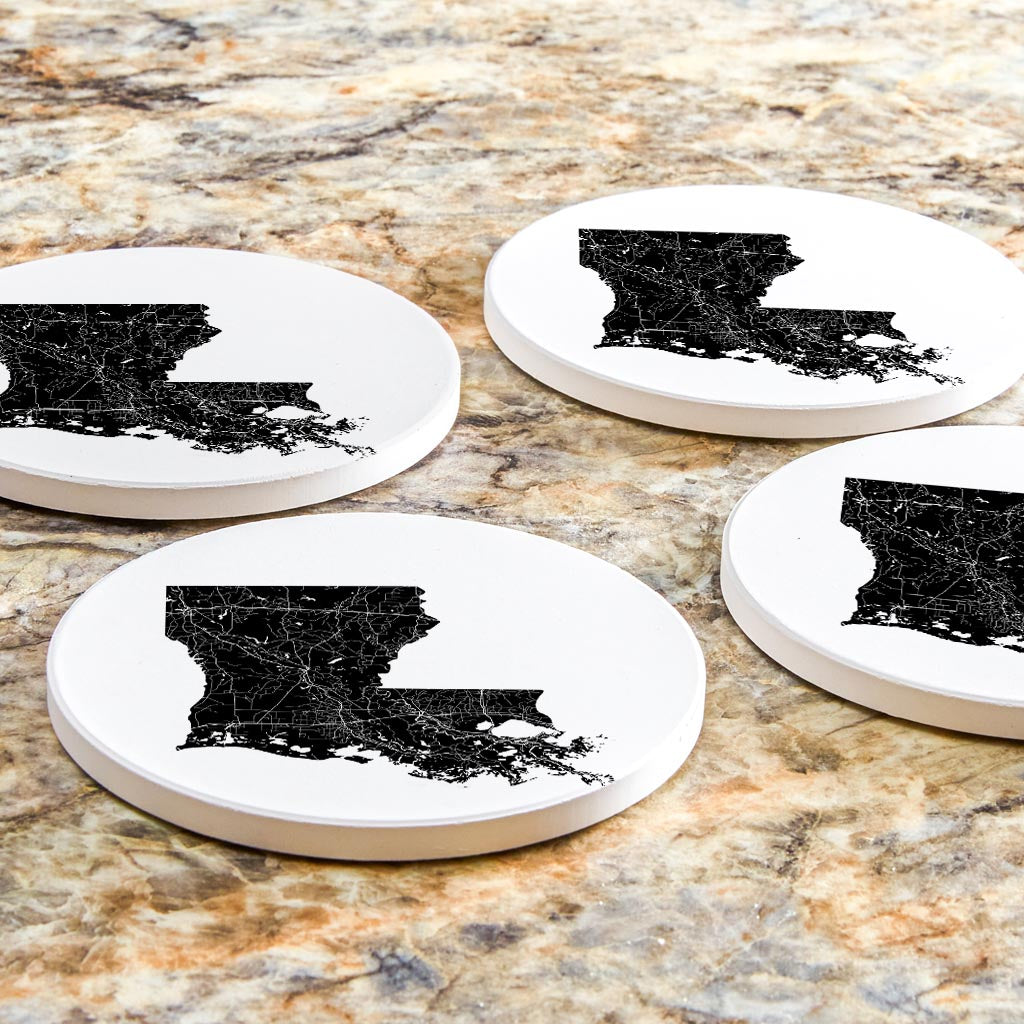 Modern Louisiana State Shape With Map | Absorbent Coasters | Set of 4 | Min 2