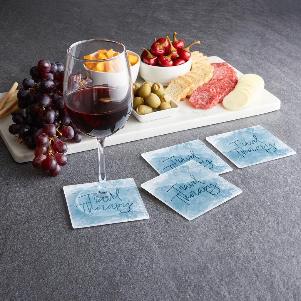 Travel Therapy Water Color | Hi-Def Glass Coasters | Set of 4 | Min 2