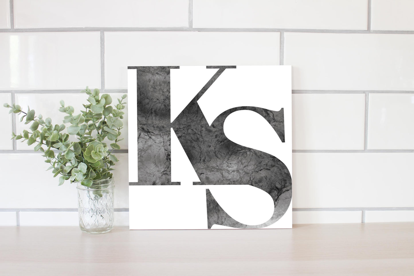 Minimalist B&W Kansas White Initials | Wood Sign | Eaches | Min 2