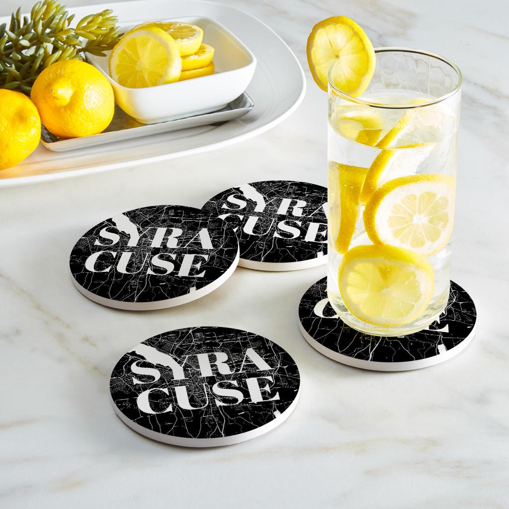 Minimalistic B&W New York Syracuse Map | Absorbent Coasters | Set of 4 | Min 2