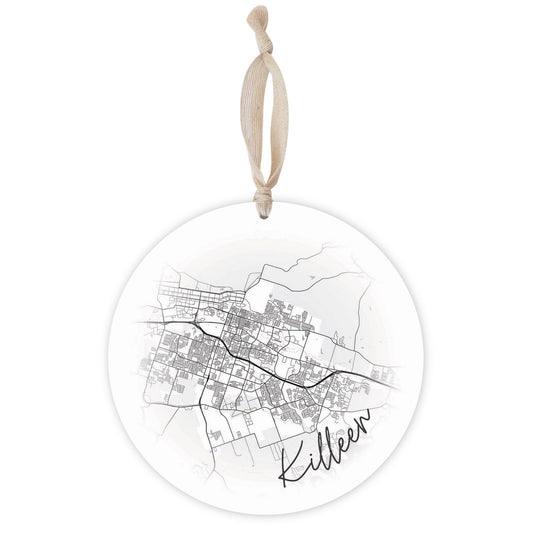 Minimalistic B&W Texas Killeen Circle Map | Wood Ornament | Eaches | Min 1