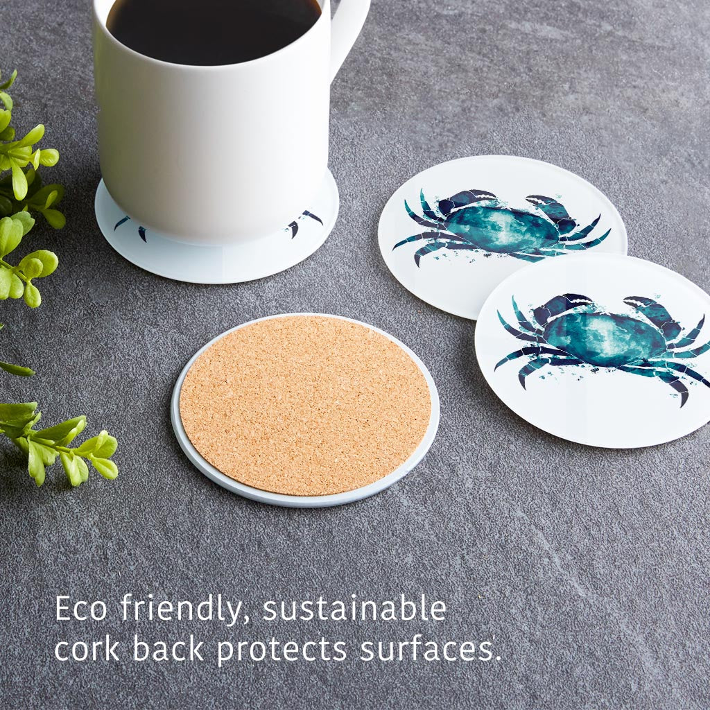 New England Water Color Crab | Hi-Def Glass Coasters | Set of 4 | Min 2