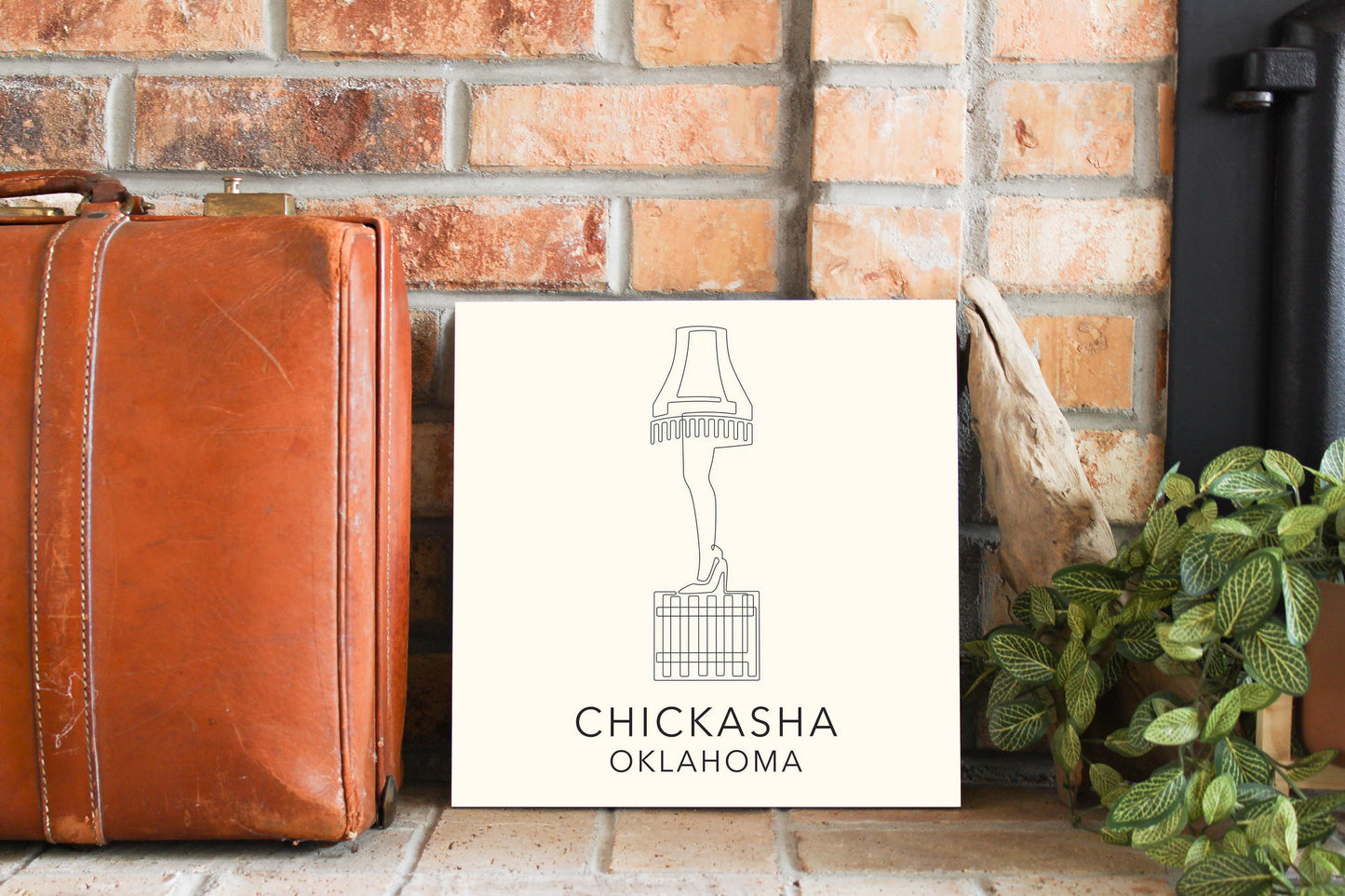 Modern Minimalist Oklahoma Chickasha Leg Lamp | Wood Sign | Eaches | Min 2