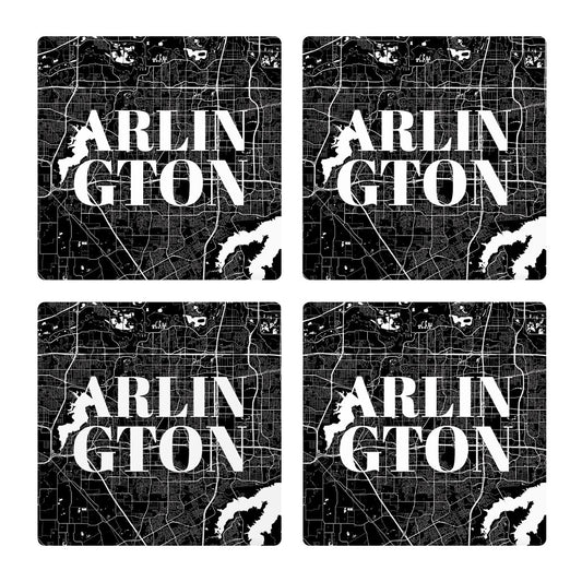 Minimalistic B&W Texas Arlington Map | Absorbent Coasters | Set of 4 | Min 2