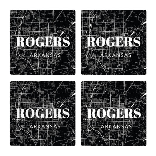 Minimalist B&W Arkansas Rogers Map State | Absorbent Coasters | Set of 4 | Min 2