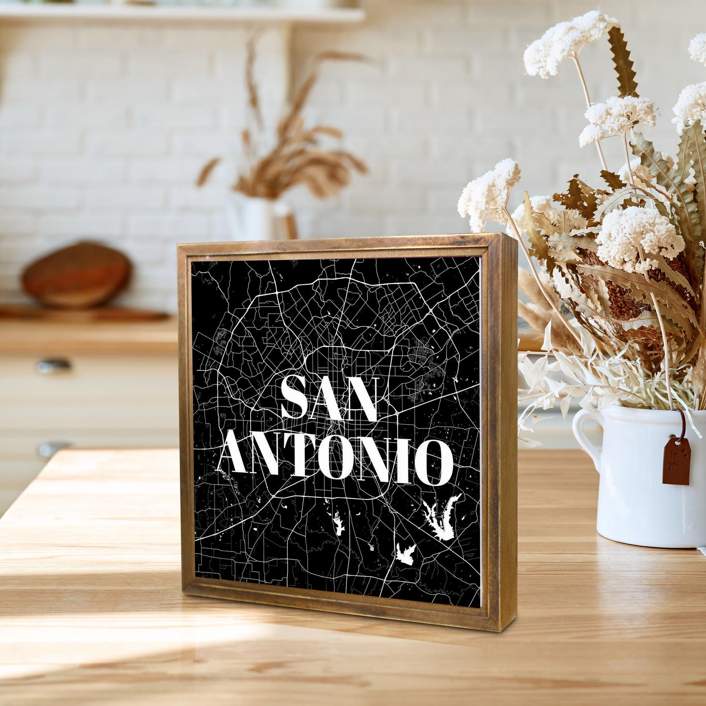 Minimalistic B&W Texas San Antonio Map | Wood Sign | Eaches | Min 1