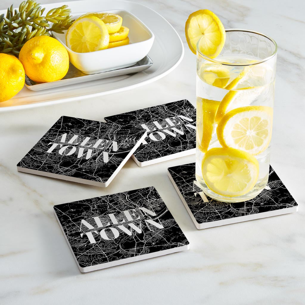 Minimalistic B&W Pennsylvania Allentown Map | Absorbent Coasters | Set of 4 | Min 2