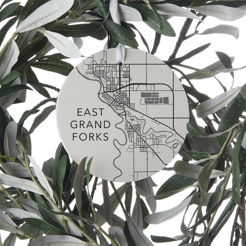 Minimalistic East Grand Forks Minnesota Map White| Wood Ornament | Eaches | Min 6