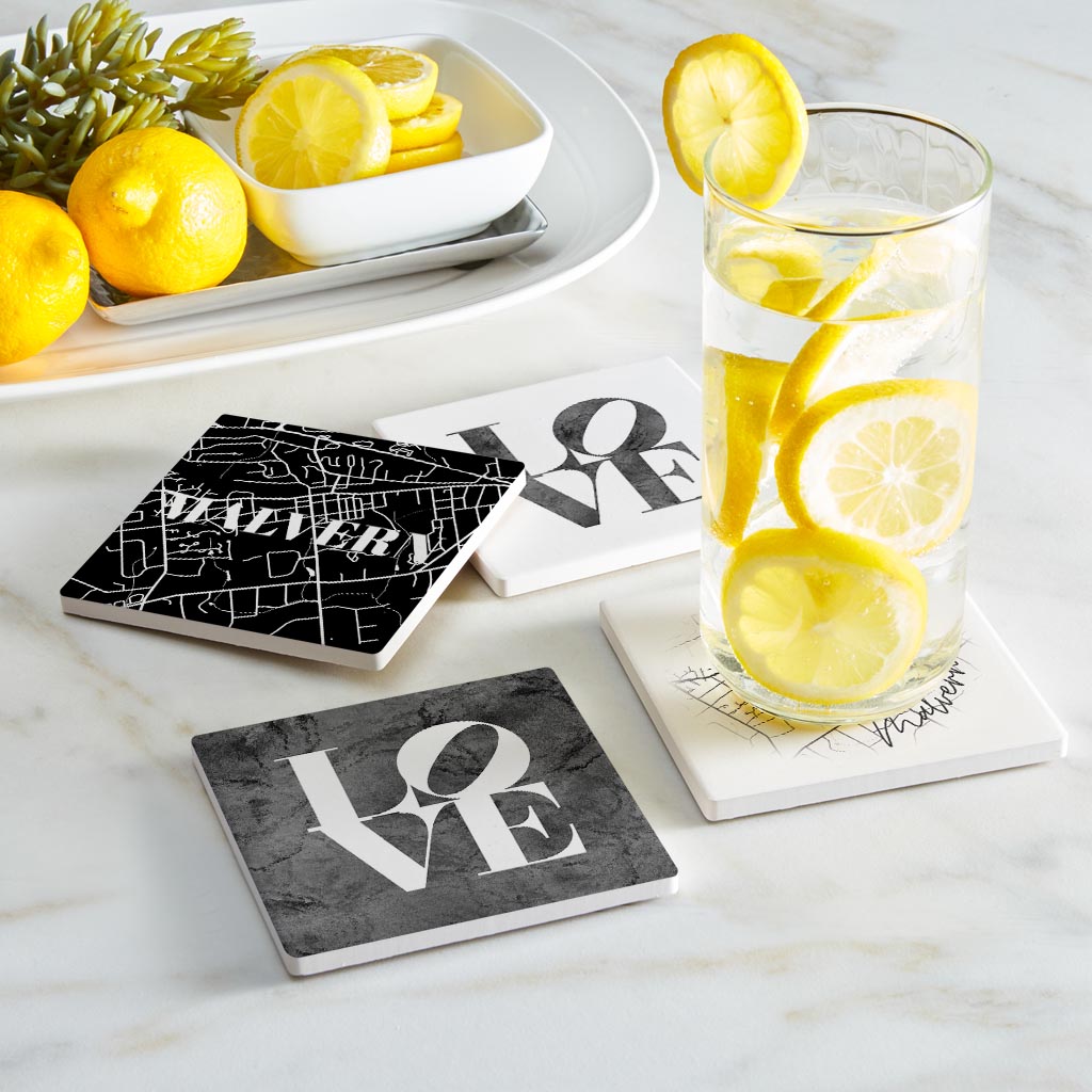 Minimalistic B&W Pennsylvania Malvern Maps Love | Absorbent Coasters | Set of 4 | Min 2