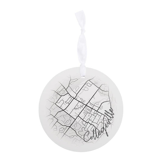 Minimalistic B&W Pennsylvania Collegeville Circle Map| Wood Ornament | Eaches | Min 6