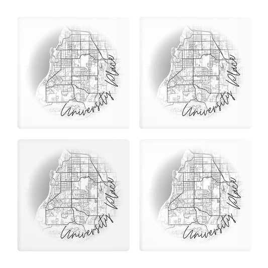 Minimalistic B&W Washington University Place Circle Map | Absorbent Coasters | Set of 4 | Min 2