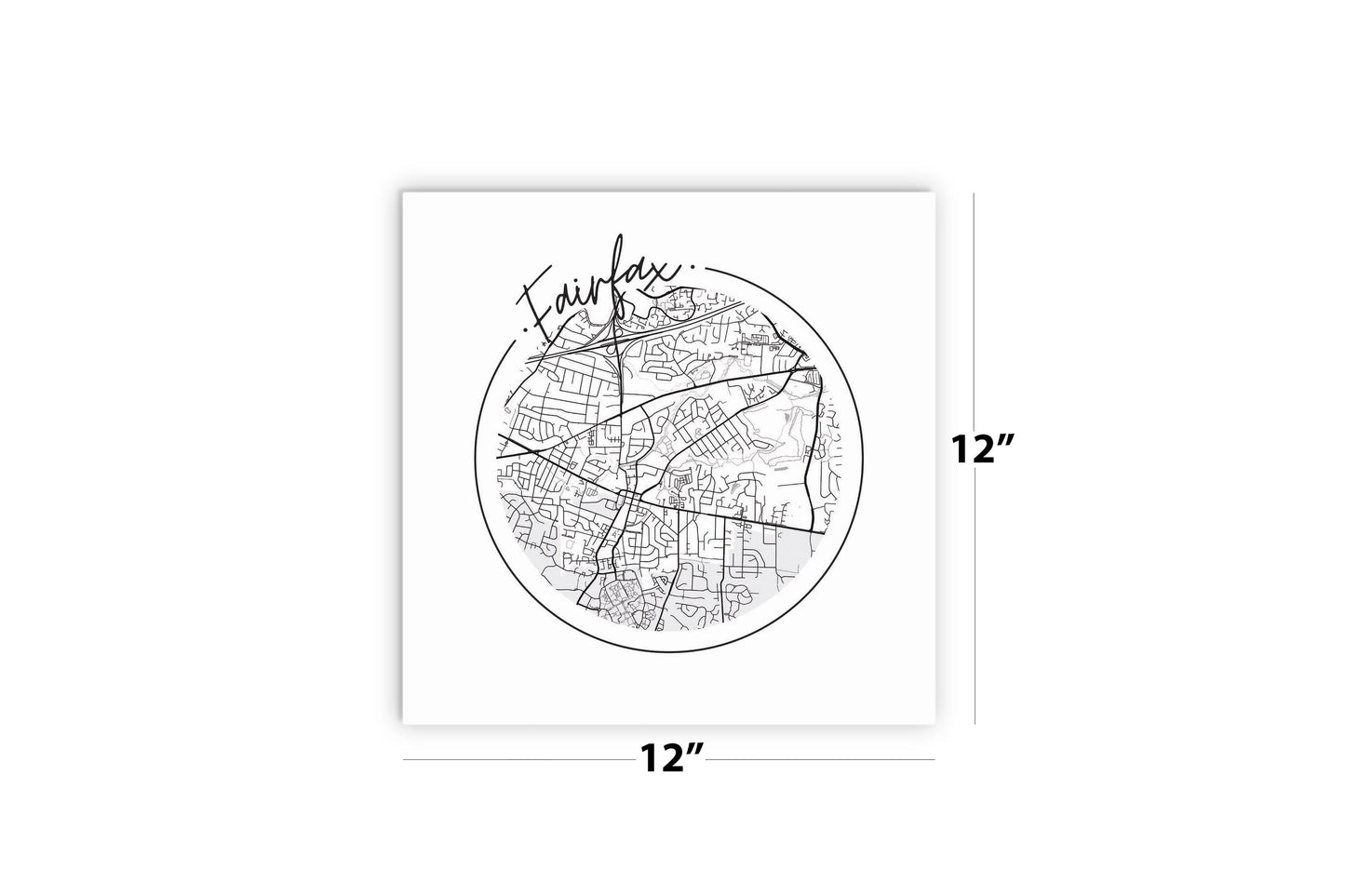 Minimalistic B&W Virginia Fairfax Circle Map | Wood Sign | Eaches | Min 2