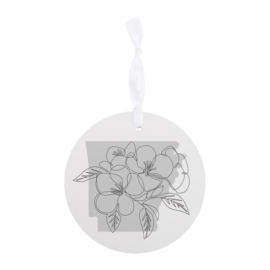 B&W Minimalist Arkansas Single Line Apple Blossoms | Wood Ornament | Eaches | Min 6