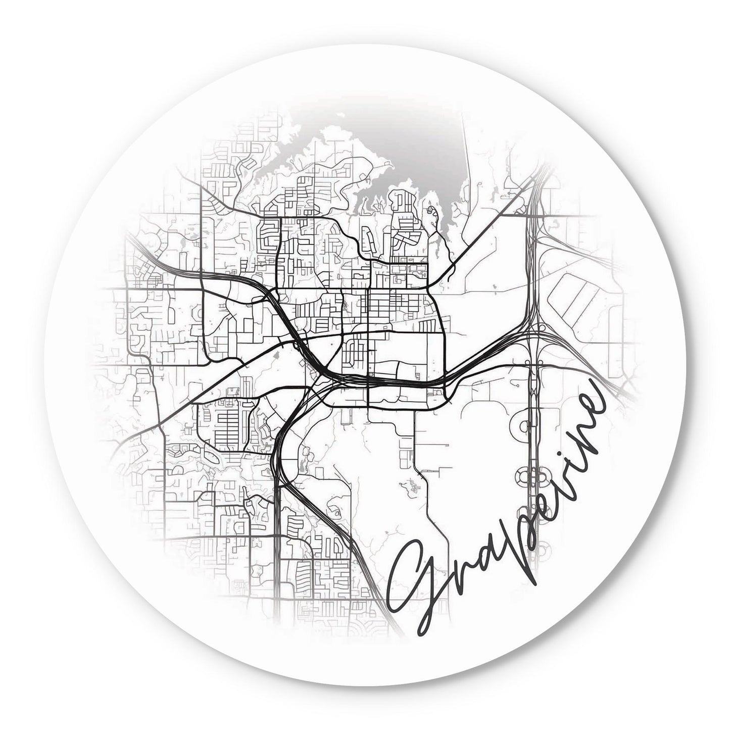 Minimalistic B&W Texas Grapevine Circle Map | Wood Sign | Eaches | Min 1