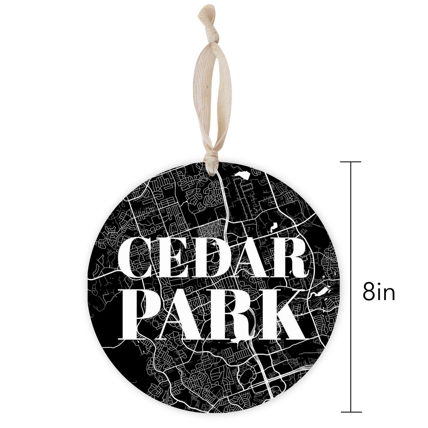 Minimalistic B&W Texas Cedar Park Map | Wood Ornament | Eaches | Min 1