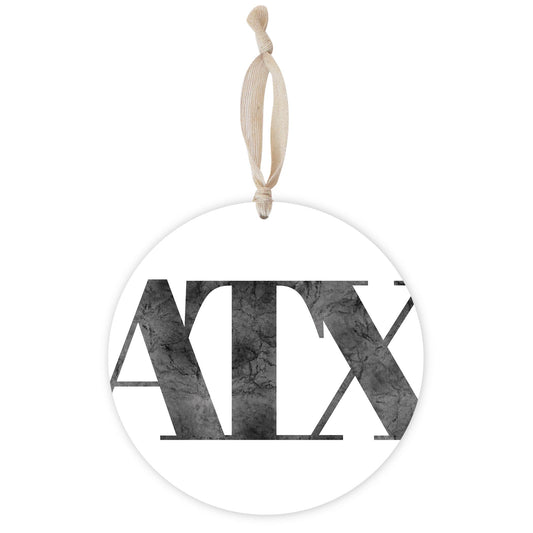 Minimalistic B&W Texas Austin White Initials | Wood Ornament | Eaches | Min 1