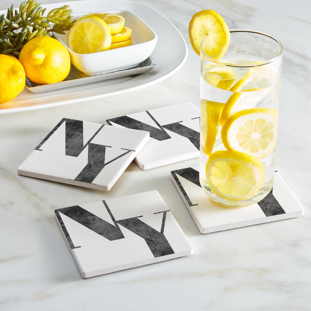 Minimalistic B&W New York White Initials | Absorbent Coasters | Set of 4 | Min 2