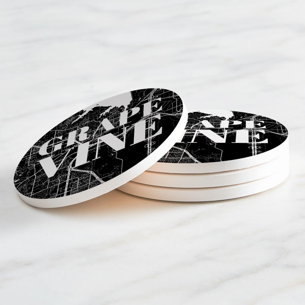 Minimalistic B&W Texas Grapevine Map | Absorbent Coasters | Set of 4 | Min 2