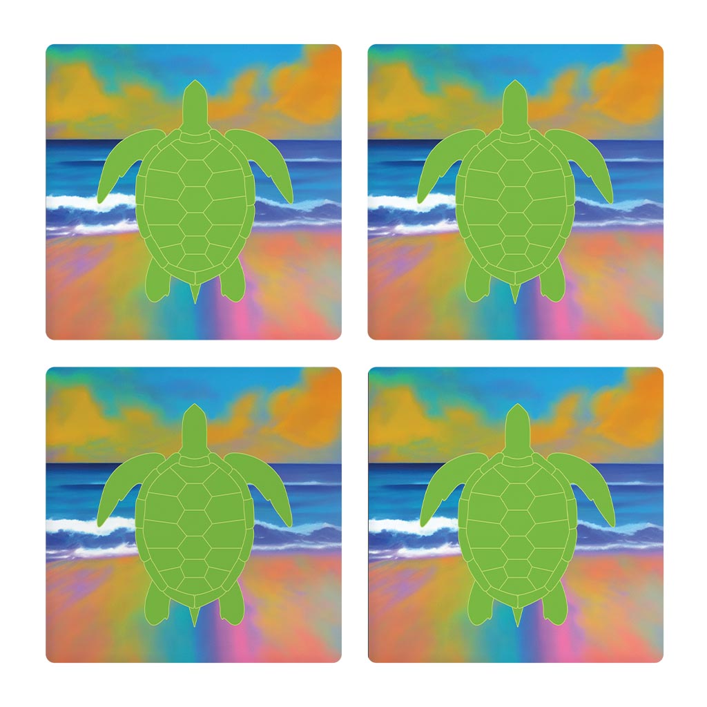 Florida Green Sea Turtle Icon | Absorbent Coasters | Set of 4 | Min 2