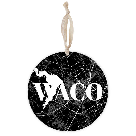 Minimalistic B&W Texas Waco Map | Wood Ornament | Eaches | Min 1