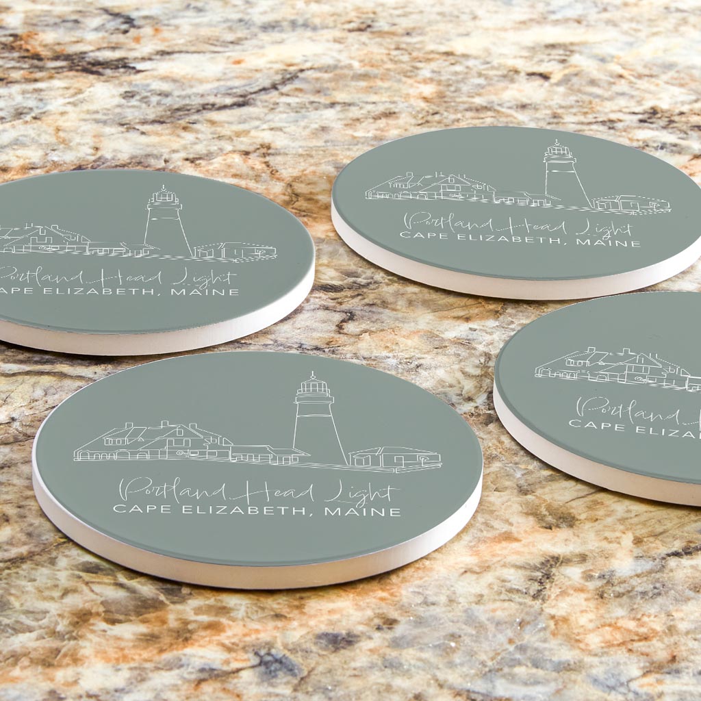 Portland Head Light Muted Coastal | Absorbent Coasters | Set of 4 | Min 2