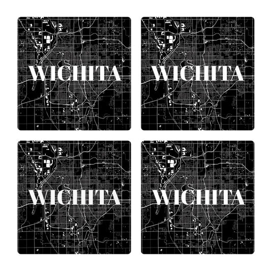 Minimalist B&W Kansas Wichita Map | Absorbent Coasters | Set of 4 | Min 2