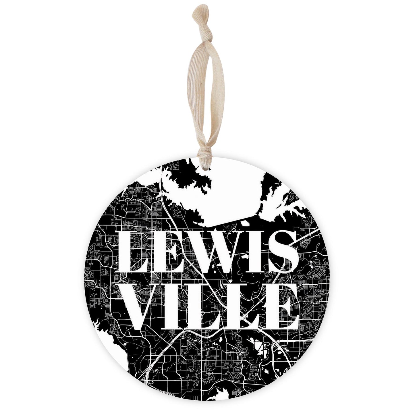 Minimalistic B&W Texas Lewisville Map | Wood Ornament | Eaches | Min 1