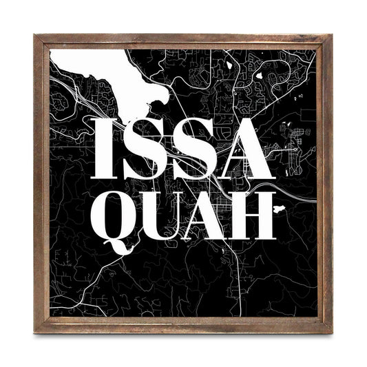 Minimalistic B&W Washington Issaquah Map | Wood Sign | Eaches | Min 1