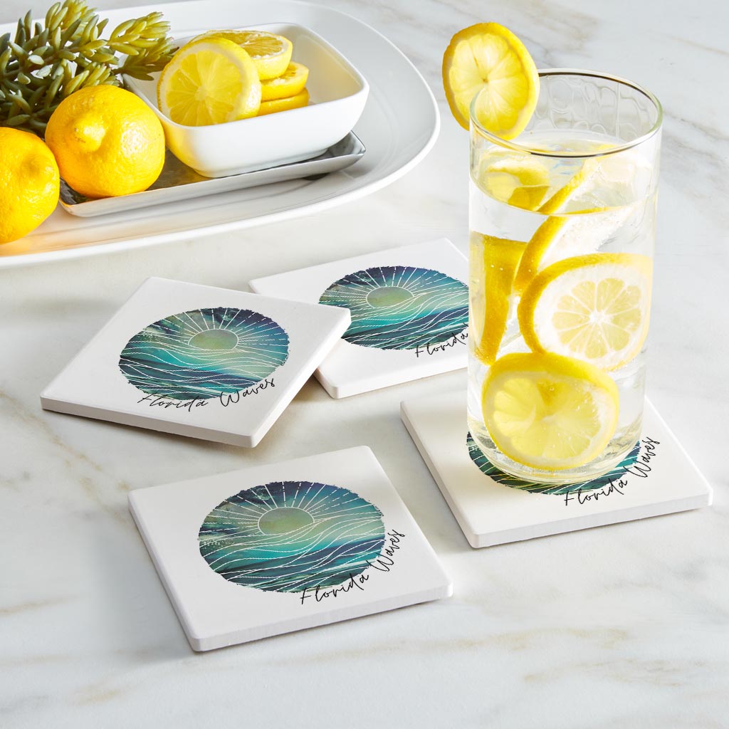 Florida Waves Blue Art| Absorbent Coasters | Set of 4 | Min 2