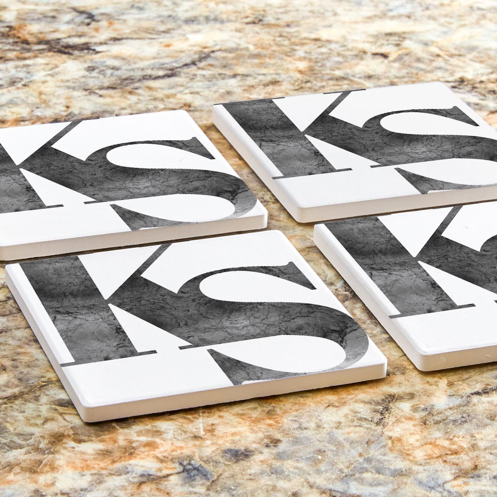 Minimalist B&W Kansas White Initials | Absorbent Coasters | Set of 4 | Min 2