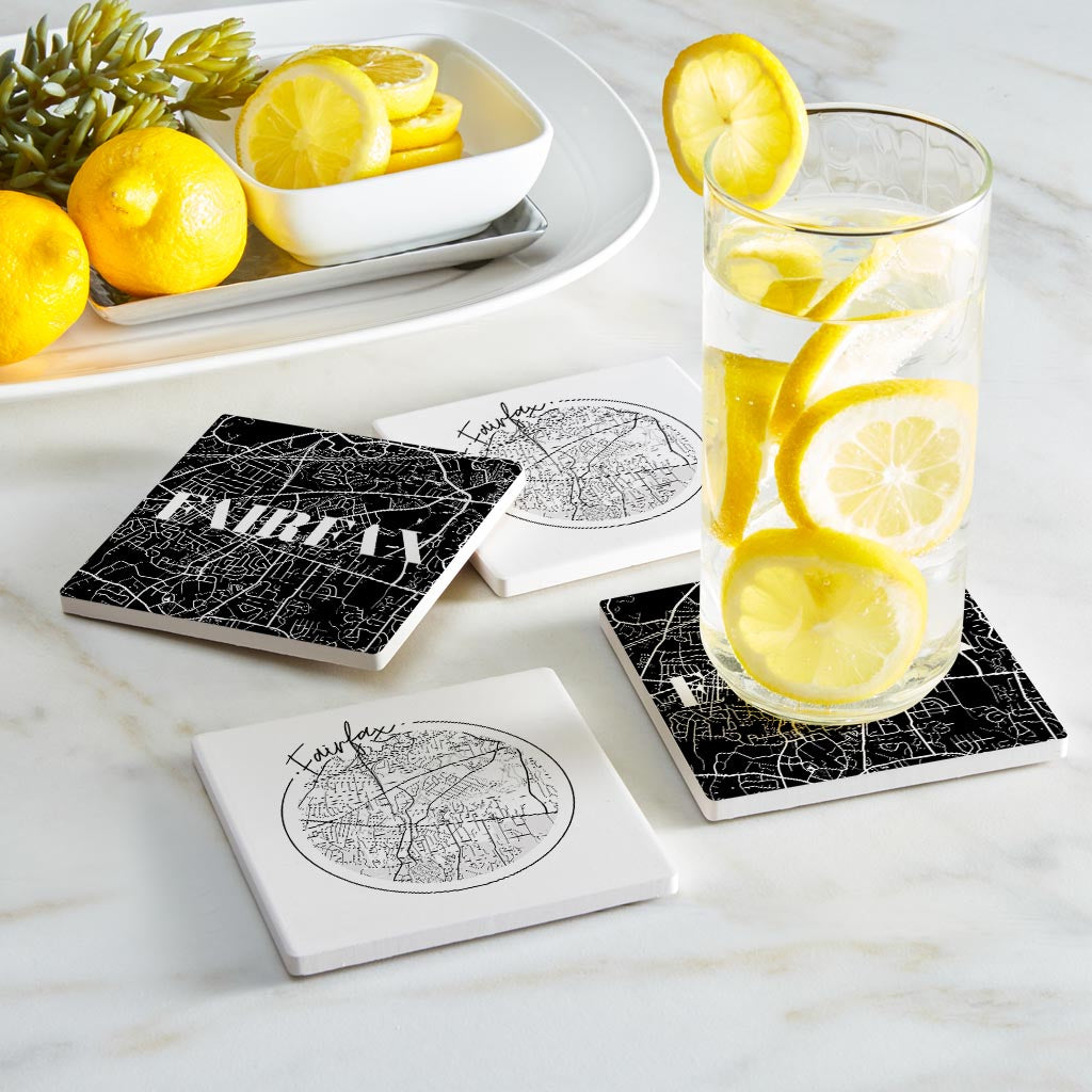 Minimalistic B&W Virginia Fairfax Maps | Absorbent Coasters | Set of 4 | Min 2