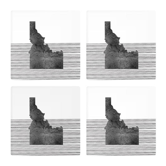 Minimalist B&W Idaho State With Straight Lines | Absorbent Coasters | Set of 4 | Min 2