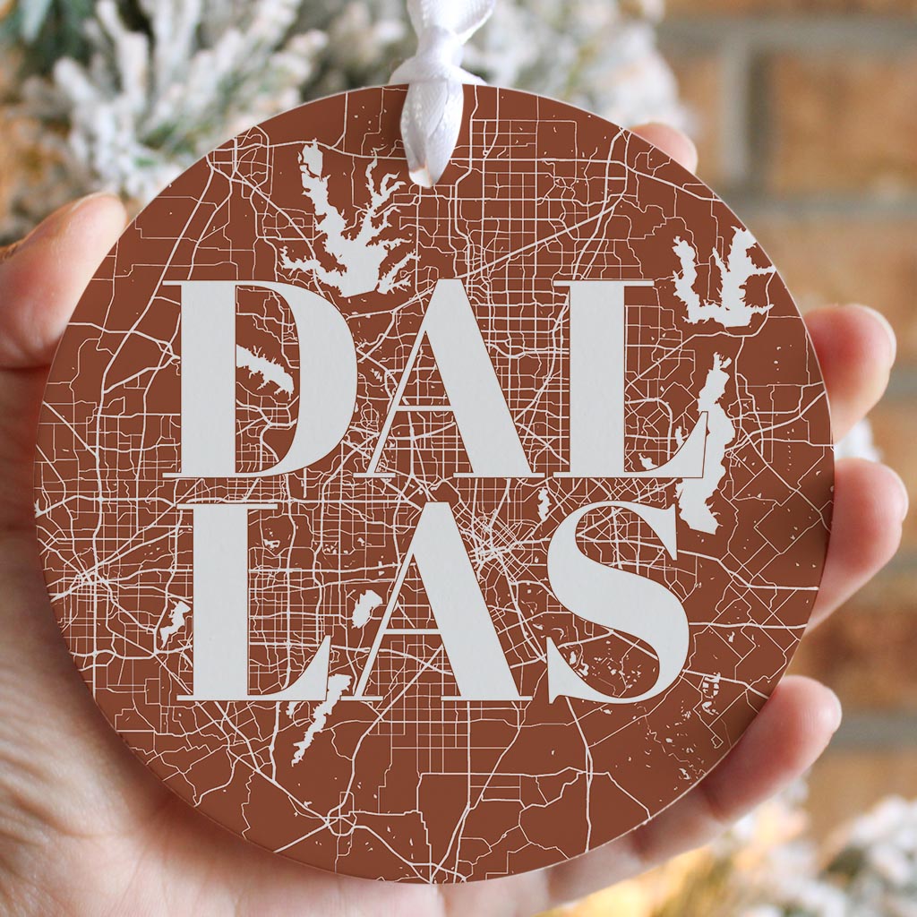 Modern Minimalist Dallas Texas Map | Wood Ornament | Eaches | Min 6