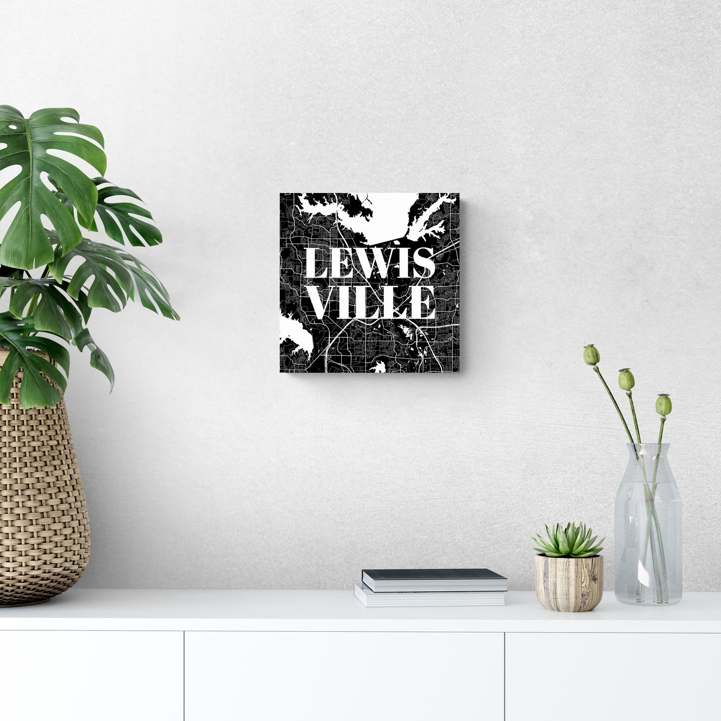 Minimalistic B&W Texas Lewisville Map | Wood Sign | Eaches | Min 2