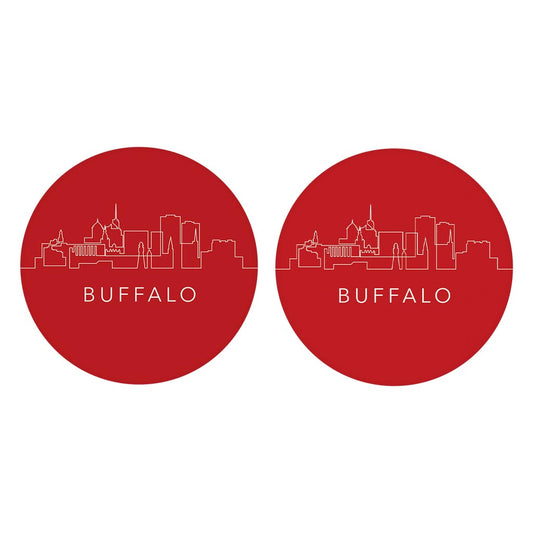 Red White And Blue New York Buffalo Skyline | Absorbent Car Coasters | Set of 2 | Min 4