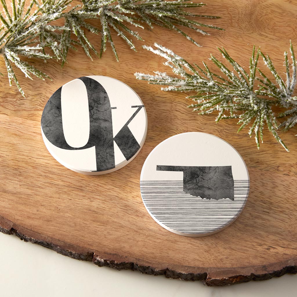 Modern Black White Oklahoma Set | Absorbent Car Coasters | Set of 2 | Min 4