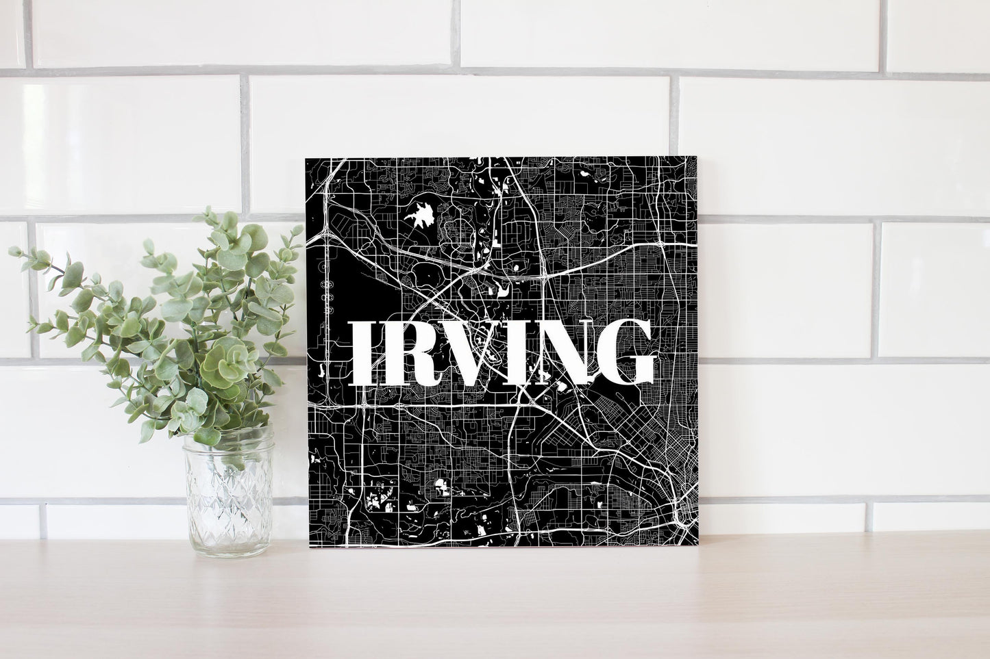 Minimalistic B&W Texas Irving Map | Wood Sign | Eaches | Min 2