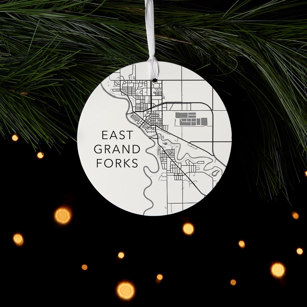 Minimalistic East Grand Forks Minnesota Map White| Wood Ornament | Eaches | Min 6