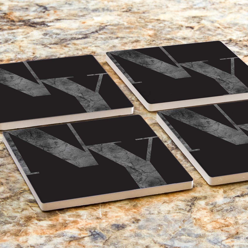 Minimalistic B&W New York Black Initials | Absorbent Coasters | Set of 4 | Min 2